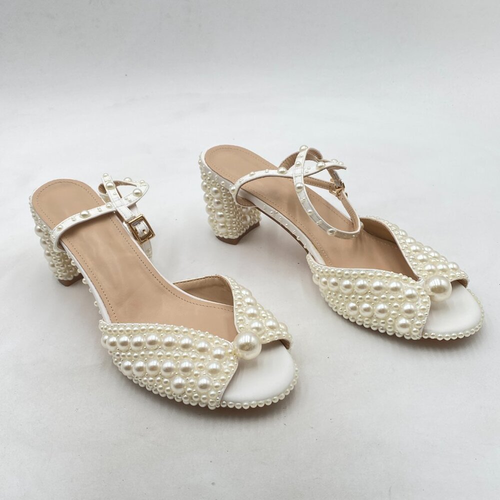White Chunky Heel Open Toe Elegant Multi-Sized Pe… - image 3